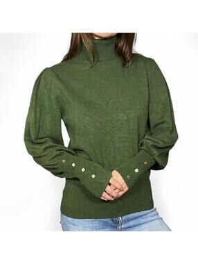 Joseph A. Olive Green Silk Blend Turtleneck Sweater